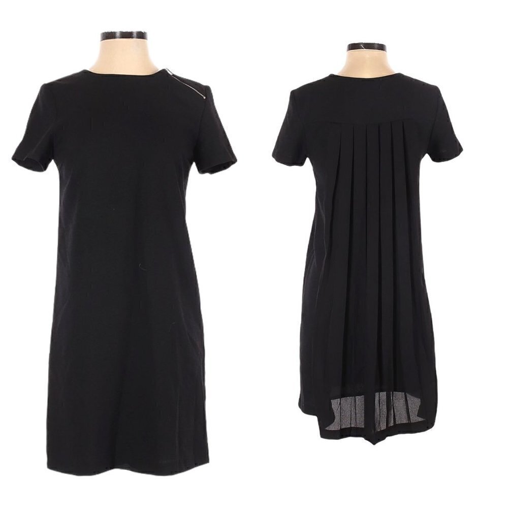 Zara Basic Flowing Box Pleated Mini Shift Dress Size XS